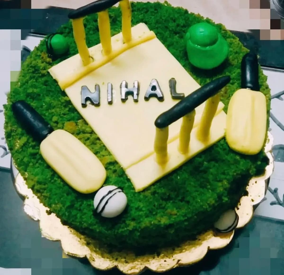 Cricket-themed custom cake with sports decorations